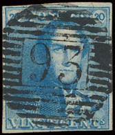 N° 2 20c. Blauw, Goed Gerand En Zeer Mooie Centrale Ogenvrije Afst. P.93-Pepinster, Zm (OBP €60 + COBA €75) - 1849 Epaulettes