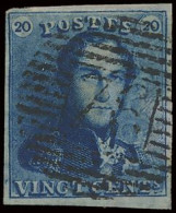 N° 2Aa 20c. Leiblauw, Zeer Goed Gerand, Zeer Mooie Centrale, Ogenvrije Afst. P.76-Louvain, Zm (OBP €150 + COBA €9) - 1849 Hombreras