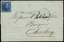 1849 N° 2Ab 20c. Blauw, Goed Tot Zeer Breed Gerand, Prachtige Centrale Afst. P.24-Bruxelles Op Zeer Mooie Brief Van Brux - 1849 Mostrine