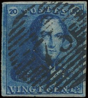 N° 2Ab 20c. Diepblauw, Zeer Goed Gerand, Mooie Centrale Ogenvrije Afst. P.73-Liège, Zm (OBP €110) - 1849 Hombreras