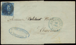 1849 N° 2A 20c. Blauw, Zeer Breed Gerand + Volle Gebuur En Prachtige Centrale Afst. P.24-Bruxelles Op Zeer Mooie Brief V - 1849 Schulterklappen