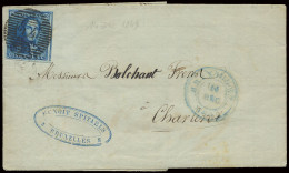 1849 N° 2A 20c. Blauw, Zeer Breed Gerand + Volle Gebuur En Prachtige Centrale Afst. P.24-Bruxelles Op Zeer Mooie Brief V - 1849 Hombreras