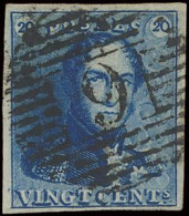 N° 2A 20c. Blauw, Breed Gerand En Zeer Mooie Centrale, Ogenvrije Afst. P.9 -Audenaerde, Pracht Ex., Zm (OBP €60 + COBA € - 1849 Schulterklappen