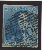 N° 2A 20c. Blauw, Goed Gerand En Zeer Mooie Centrale, Ogenvrije Afst. P.26-Chatelêt, Zm (OBP €60 + COBA €20) - 1849 Schulterklappen