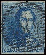 N° 2A 20c. Blauw, Zeer Goed Gerand En Prachtige Centrale, Ogenvrije Afst. P.30-Couvin, Zm (OBP €60 + COBA €40) - 1849 Schulterklappen