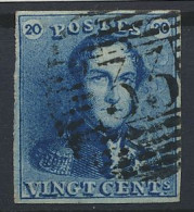 N° 2A 20c. Blauw, Zeer Goed Gerand En Zeer Lichte, Centrale, Ogenvrije Afst. P.33-Dinant, Zm (OBP €60 + COBA €20) - 1849 Mostrine