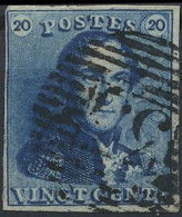 N° 2A 20c. Blauw, Goed Gerand En Lichte Wat Moeilijk Leesbare Perceptiestempel P.33 Of P.35, Zm/m (OBP €60) - 1849 Mostrine