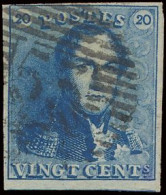 N° 2A 20c. Blauw, Zeer Goed Gerand + Gebuur En Mooie Centrale Afst. P.53-Halle, Zm (OBP €60 + COBA €75) - 1849 Schulterklappen