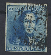 N° 2A 20c. Blauw, Zeer Goed Gerand, Lichte Centrale, Ogenvrije Afst. P.73-Liège, Zm (OBP €60) - 1849 Hombreras