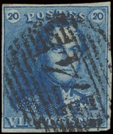 N° 2A 20c. Blauw, Volrandig En Zeer Mooie Centrale, Ogenvrije Afst. P.74-Lièrre, Zm (OBP €60 + COBA €50) - 1849 Schulterklappen