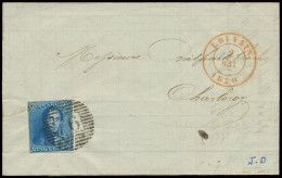 1850 N° 2A 20c. Blauw, Volrandig Op Mooie Brief Van P.76-Louvain Naar Charleroi 2/5/1850, Zm (OBP €150 + COBA €5) - 1849 Mostrine