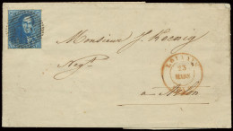 23/3/1850 N° 2A 20c. Blauw, Volrandig Op Mooie Brief Van P.76-Louvain Naar Arlon, Zm (OBP €150 + COBA €5) - 1849 Hombreras