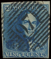 N° 2A 20c. Blauw, Donkere Tint, Onderaan Nipt, Maar Intact En Verder Breed Gerand, Prachtige Centrale Afst. P.97-Poperin - 1849 Epaulettes