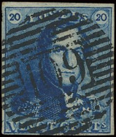 N° 2A 20c. Blauw, Goed Gerand En Zeer Mooie Centrale Ogenvrije Afst. P.109-Zottegem, Prachtig, Zm (OBP €60 + COBA €100) - 1849 Hombreras