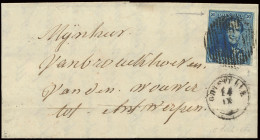 N° 2A 20c. Blauw, Goed Gerand, Op Zeer Mooie Brief Van D.18-Ghistelle, Centraal Geplaatst Naar Antwerpen, Zm (OBP €150 + - 1849 Schulterklappen