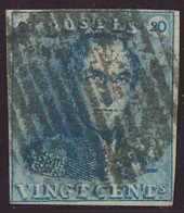 N° 2A 20c. Blauw, Volrandig En Mooie Centrale, Ogenvrije, Rurale Afst. 14 Balken, Zeldzaam, Zm/m (OBP €60 + COBA €100) - 1849 Schulterklappen