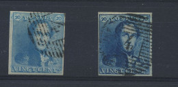 N° 2 + 2A 20c. Blauw, Beide Zeer Goed Gerand En Mooie Ogenvrije Afst. P.4-Anvers, Zm (OBP €120) - 1849 Epaulettes