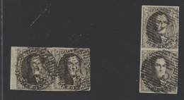 N° 3 10c. Bruin In 2 Paren, Verticaal Met Bladboord, P.26-Châtelineau + Horizontaal P.73-Luik, Breed Gerand, Zm (OBP €55 - 1849-1850 Medallions (3/5)