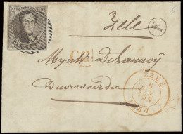 1857 N° 6 LAC Vanuit Zele, 6/2/1857 Met Postbus F, Berlaere Naar Zele, 6/2/1857, Op Dezelfde Dag Aankomst Als Vertrek, Z - 1851-1857 Médaillons (6/8)