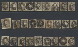 N° 6 En 10, 27 Zegels Met Distributiestempels, W.o. D.77, D.59, D.11, D.15, D.42, Mooie Samenstelling, M/ntz. - 1851-1857 Medallions (6/8)