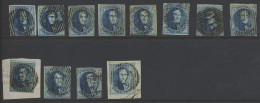 N° 7 En 11 '20c Blauw', 12 Zegels Met Distributieafst., W.o. D.109, D.21 En D.36, Zm/m. - 1851-1857 Medaglioni (6/8)