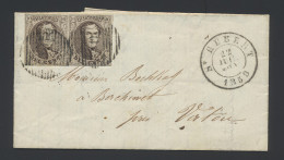 1859 N° 10A 10c. Bruin In Paar, Goed Gerand Op Brief P.104-Saint-Hubert Naar Virton, 22/7/1859, Zm (OBP €75 + COBA €40) - 1957