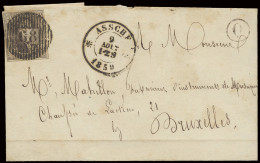 1859 N° 10A 10c. Bruin, Links Onder Tegen Gesneden, Maar Verder Breed Gerand Op Mooie Brief Van Asse, Gedeponeerd In Bus - 1957
