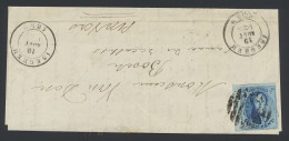 1859 N° 11A 20c. Blauw Met Bladboord Op Brief 19/08/1859 Met P.63-Iseghem, Zm (OBP €20 + COBA €12) - 1957