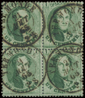 N° 13B '1c Geelgroen, Tanding 14 1/2' (Blok Van 4), Dubbelcirkelafst. Termonde, Prachtex., Bijgevoegd N° 14/15 LP.351, Z - 1863-1864 Médaillons (13/16)