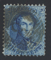 N° 15 20c. Blauw, Tanding 12,5 Met Wat Vette Afst. P.8-Aubel, Zm (OBP €5,50 + COBA €40) - 1863-1864 Medallones (13/16)