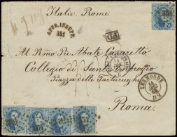 1865, N° 15 B '20c Blauw, Tanding 14 1/2' (5x) Los Op Brief Van Termonde Naar Rome 14/12/1865, Met Speciale Stempel N'Af - 1863-1864 Medallones (13/16)