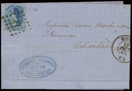 1865 N° 15B Guillochin 20c. Blauw Op Brief Mons 17/02/65, Zeldzaam, Zm (OBP €900) - 1863-1864 Medaillen (13/16)