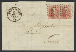 N° 16 In Paar Op Brief, Vierdubbel Binnenlands Port (+30km) LPT 60 Bruxelles Naar Lierre, Zm (OBP €135) - 1863-1864 Medallones (13/16)