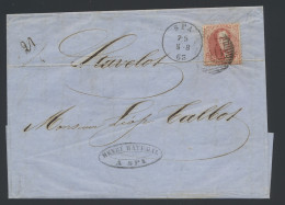 N° 16 40c. Vermiljoen Op Brief, Vierdubbel Port (-30km), P.110-Spa Naar Stavelot, Zm (OBP €75 + COBA €40) - 1863-1864 Medaillen (13/16)