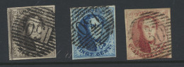 N° 6/8 10c. Bruin + 20c. Blauw + 40c. Karmijn, Vierrandig, 40c. Onderaan Nipt, Alle Met P.130-Wavre, Zm/m (OBP €144 + CO - 1849-1865 Medallones (Otros)