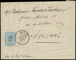 N° 18 Op Brief Met Postbusstempel PA In Hexagonaal, Menin 17 Avril 68 Naar Anvers, Zm - 1865-1866 Linksprofil