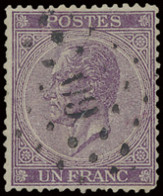 N° 21a 1fr. Donkerviolet Met Zeldzame Tint Rode Kool - 1865-1866 Profilo Sinistro