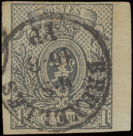 N° 22 '1c Grijs' Met Bladboordje, Centrale Afst. 'Bruxelles PP' Prachtig (OBP € +170) - 1866-1867 Coat Of Arms