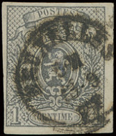 N° 22 1c. Grijs, Breed Gerand En Zeer Mooie Centrale Dubbelcirkel Afst. Bruxelles P.P., Zm (OBP €170) - 1866-1867 Blasón