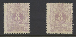 ** N° 29 '8 Cent.' (2x), 1x Met Gebruinde Gom En 1x Onregelmatige Tanding, M/ntz (OBP € 460) - 1869-1883 Leopold II.