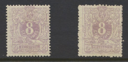 ** N° 29 '8 Cent.' (2x), 1x Met Gebruinde Gom En 1x Onregelmatige Tanding, M/ntz (OBP € 460) - 1869-1883 Leopold II