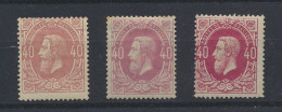 * N° 34 (2x) + 34A 40c. Roze (2 Verschillende Tinten) + 40c. Felroze, Alle 3 Met Frisse Originele Gom, Zm/m (OBP €600) - 1869-1883 Leopold II