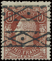 N° 37 5fr. Bruinrood Met Rolstempel, Zeer Frisse Zegel, Zm (OBP €925) - 1869-1883 Leopold II