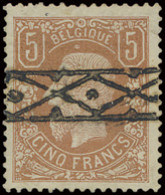 N° 37 5fr. Bruinrood, Roulette Afstempeling Iets Verkleurd, Mooie Centrage, Zm/m (OBP €925) - 1869-1883 Leopoldo II