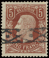 N° 37 5fr. Bruinrood, Zeer Frisse Zegel Met Rolstempel, Zm (OBP €925) - 1869-1883 Leopoldo II