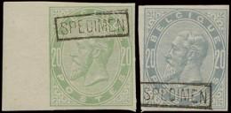 Type 39 (2x) Kleurproeven Op Wit Papier, Ongetand, Gegomd, Met *, Met Specimen In Kader, 20c. Groen Geel En 20c. Dof Bla - Proofs & Reprints