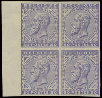 **/* N° 40/41 25c. Lichtblauw En 50c. Lichtviolet, Beide Ongetand In Blokken Van 4 Zegels Met Bladboord, Zm (OBP +/-€400 - 1883 Leopoldo II