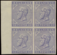 **/* N° 40/41 25c. Lichtblauw En 50c. Lichtviolet, Beide Ongetand In Blokken Van 4 Zegels Met Bladboord, Zm (OBP +/-€400 - 1883 Leopold II