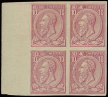 (*) N° 46 10c. Roze Op Geelachtig, Ongetand In Blok Van 4 Zegels Met Bladboord, Zm (OBP €320) - 1884-1891 Léopold II