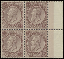 ** N° 49 35c. Paarsbruin In Blok Van 4 Met Rechterbladboord En Perfecte Centrage (+100%), Zm (OBP €600) - 1884-1891 Leopold II